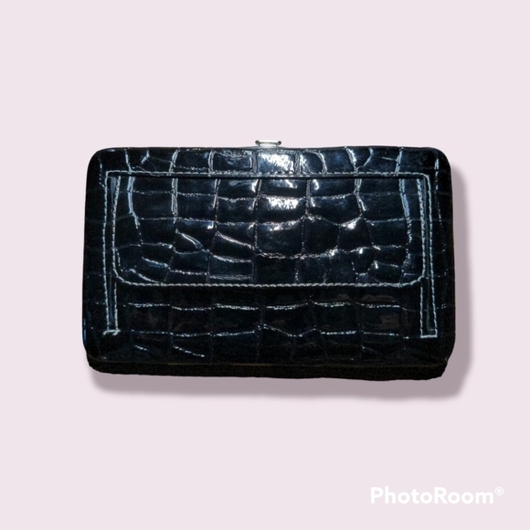 ALLIGATOR SNAP WALLET ~1995 Rhinestone Flower Faux Alligator Skin Wallet - Picture 3 of 10